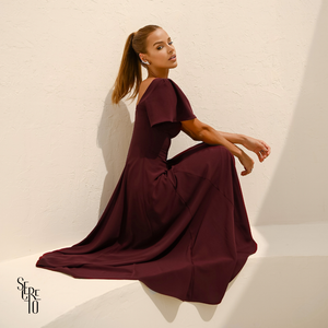 Vestido Longo Manga Sino Julia Vinho