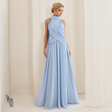 Vestido Longo Cruzado Capa Ottavia Azul Serenity