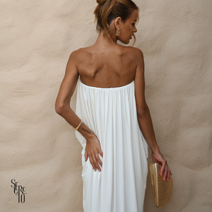 Vestido Longo Blusê Drapeado Hellena Branco