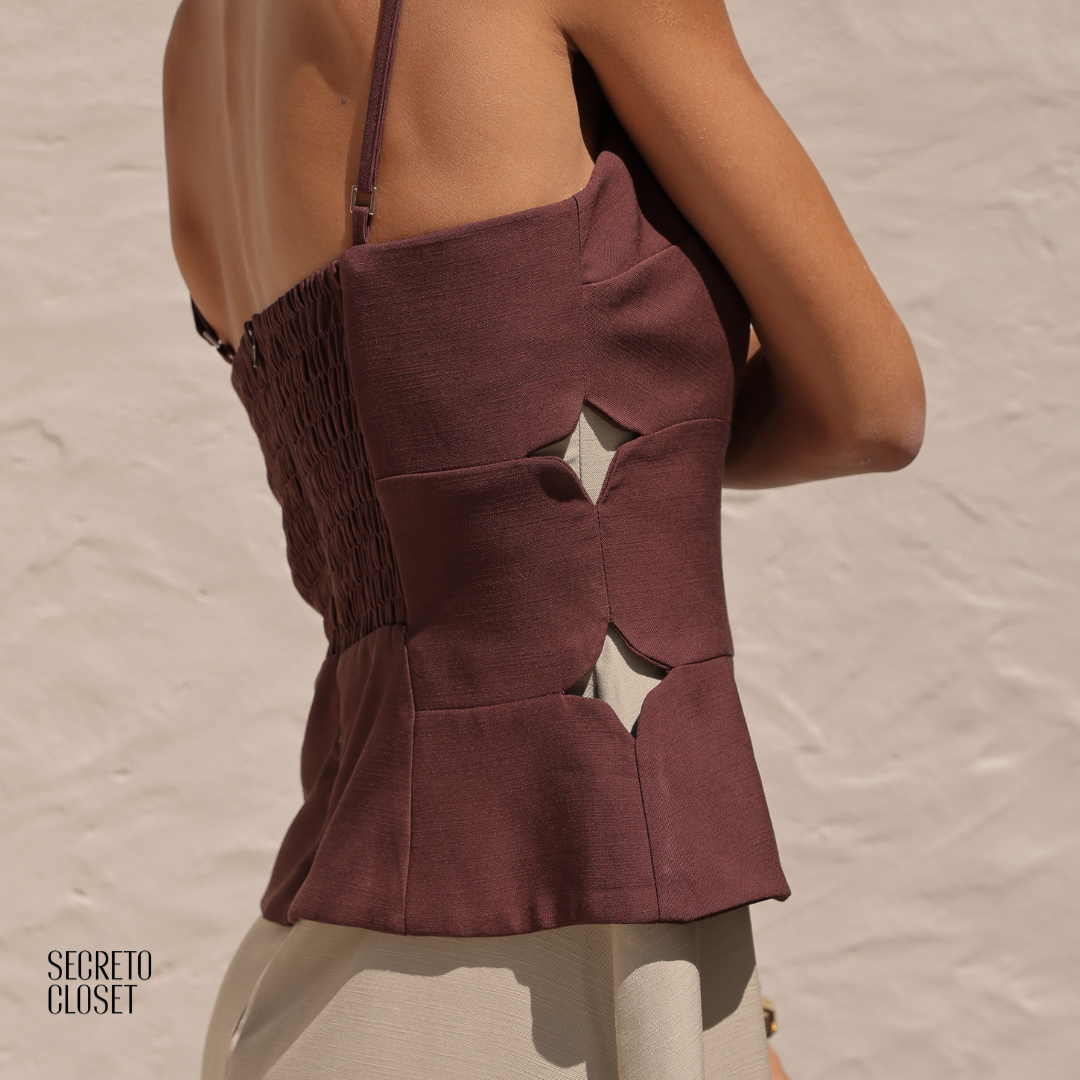 Vestido Midi Bicolor Vanessa Marrom