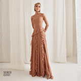Vestido Longo Babados Eleonore Amendoa