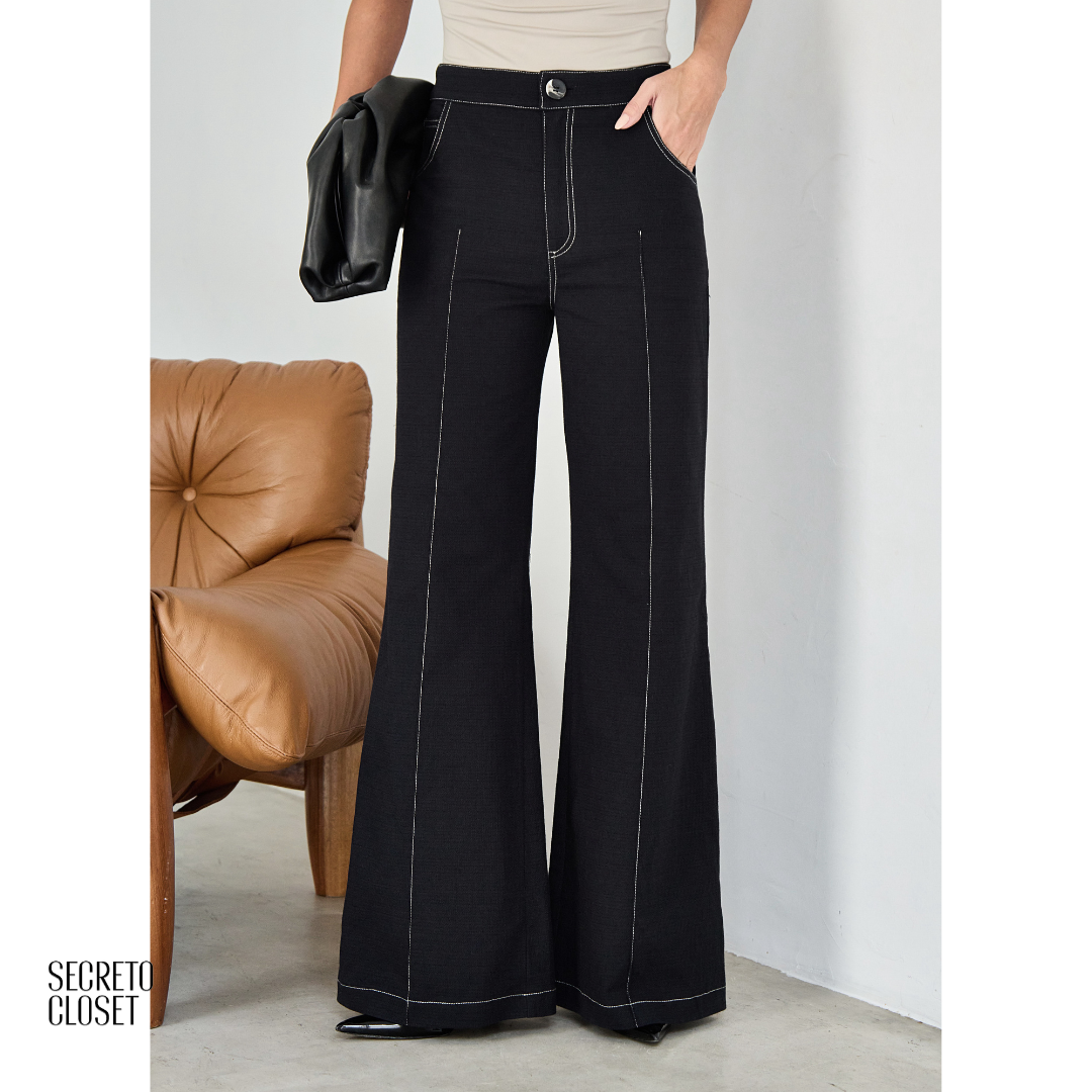 Conjunto Casaqueto e Calça Pesponto Amelia Preto