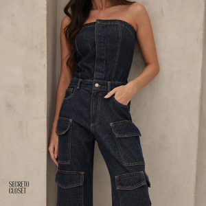 Macacão Jeans Dewi Azul Escuro