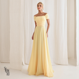 Vestido Longo Drapeado Com Faixa Zelia Camomila