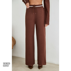 Conjunto Blusa e Calça Tricô Scarlett Marrom