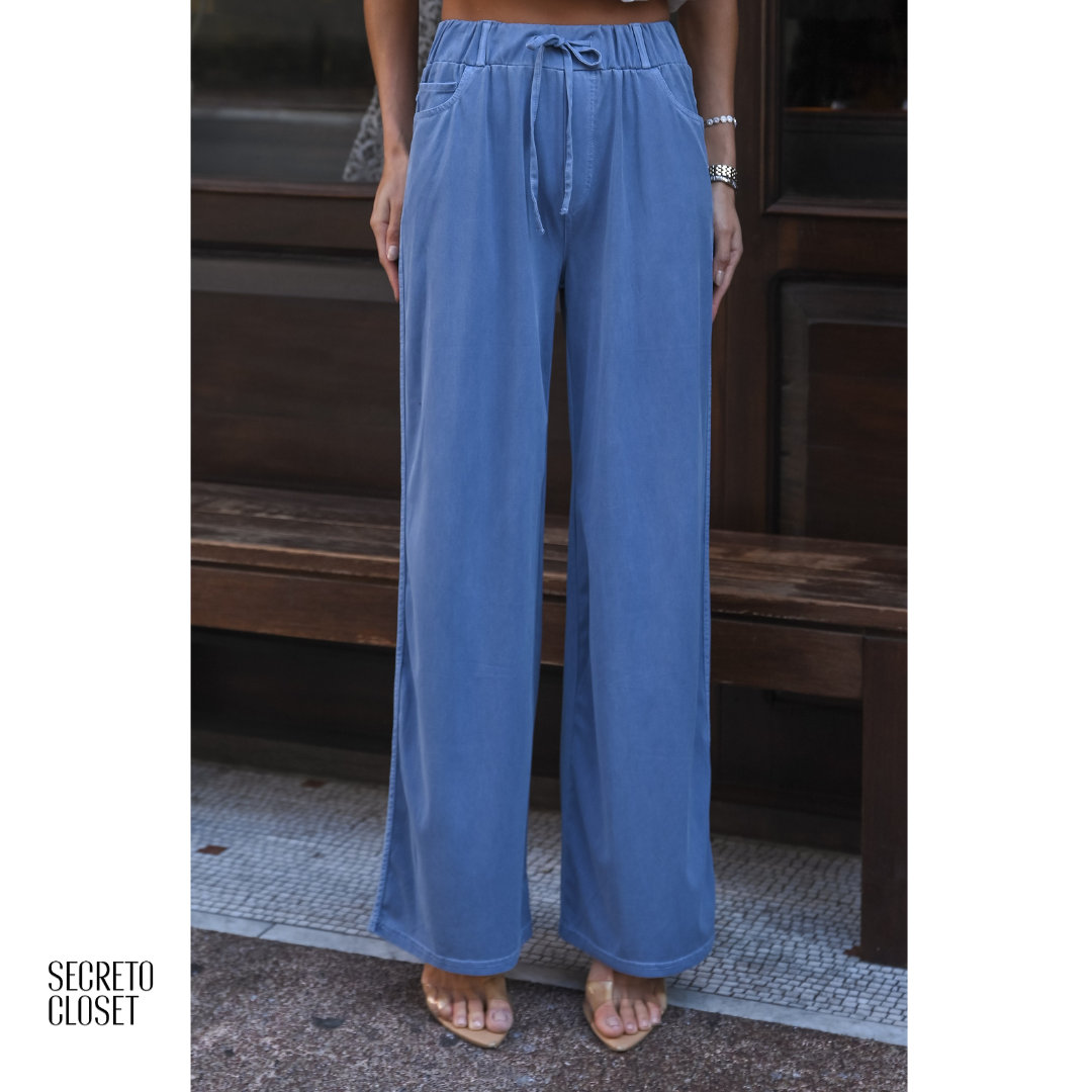 Calça Cos Elástico Marlene Azul Claro