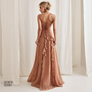 Vestido Longo Babados Eleonore Amendoa