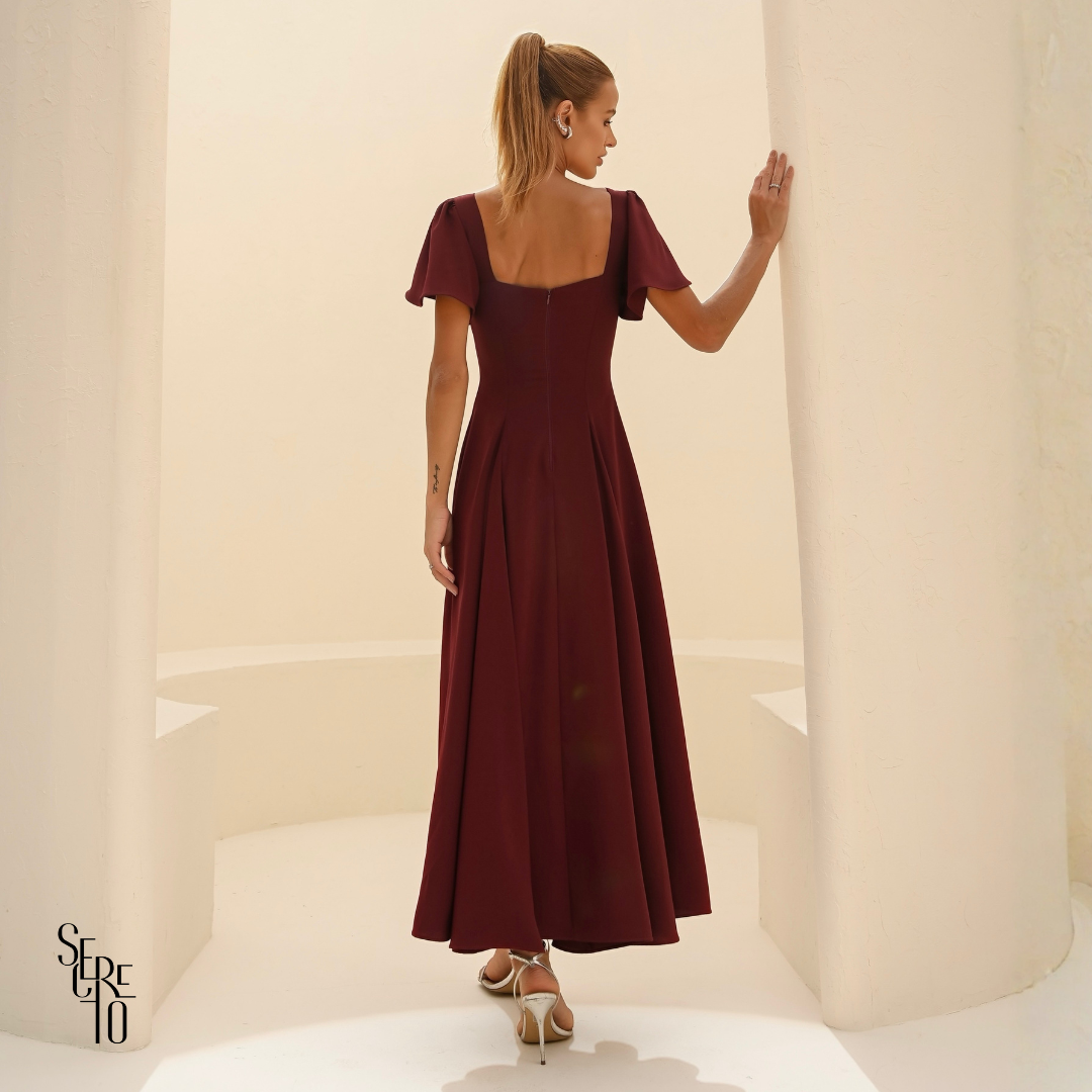 Vestido Longo Manga Sino Julia Vinho