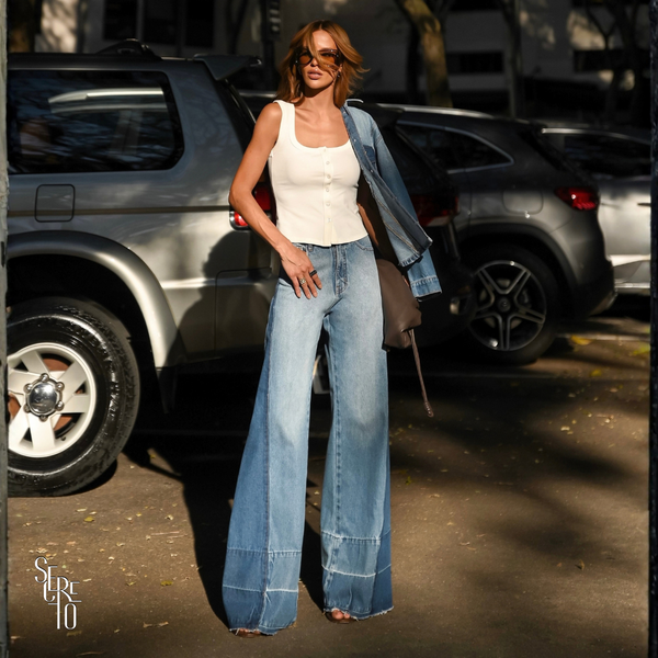 Calça Jeans Bicolor Monica Azul