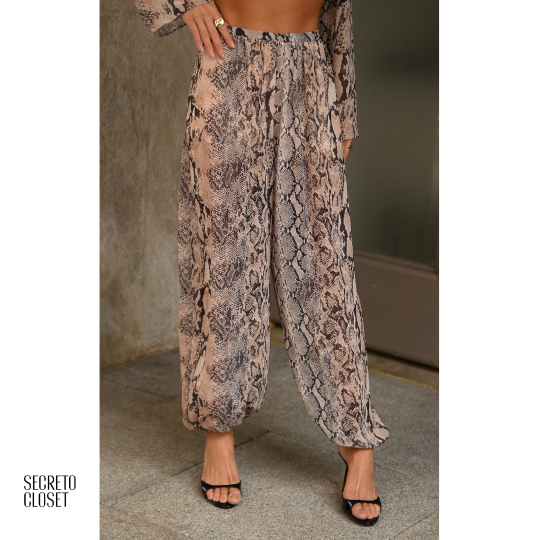 Calça Ballon Cobra Mila Bege