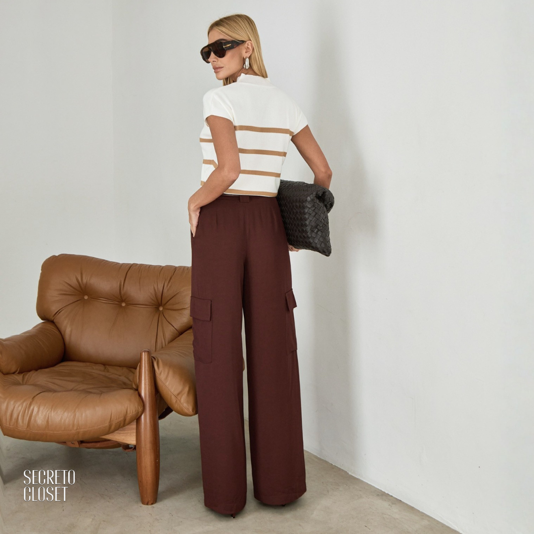 Blusa Modal Listrado Bianca Bege