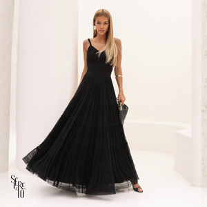 Vestido Tule Franzido Vivi Preto