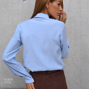 Camisa Punho Pregas Ayumi Azul Claro