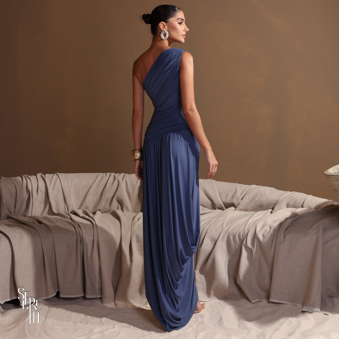 Vestido Longo Assimétrica Esther Azul