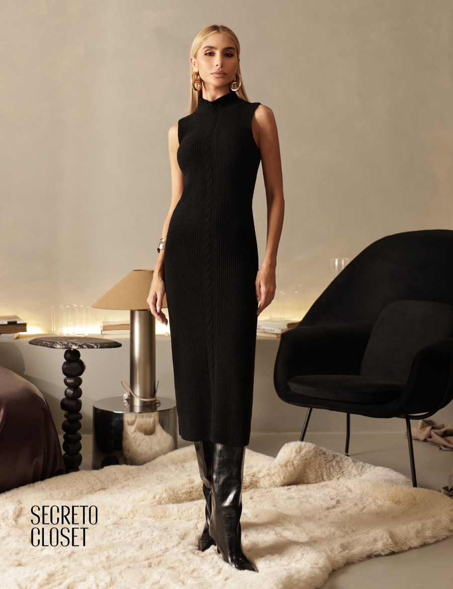 Vestido Longuete Tricô Nana Preto