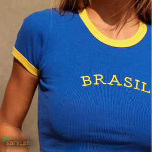 Blusa Cropped BRA Adriana Azul Bandeira