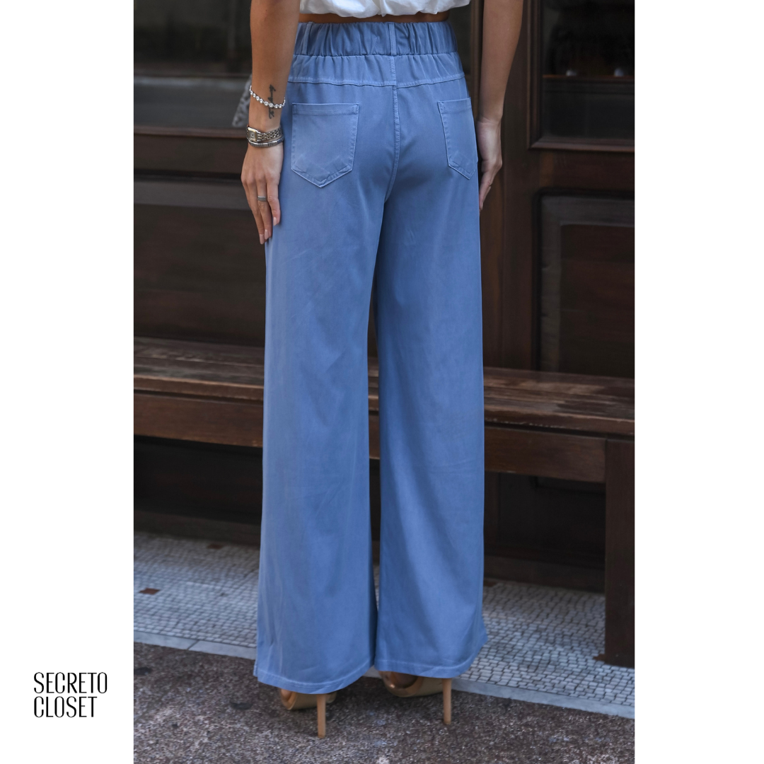 Calça Cos Elástico Marlene Azul Claro