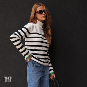 Blusa Listrada Gola Alta Fabiana Off White