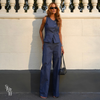 Conjunto Jeans Listrado Valesca Azul Escuro
