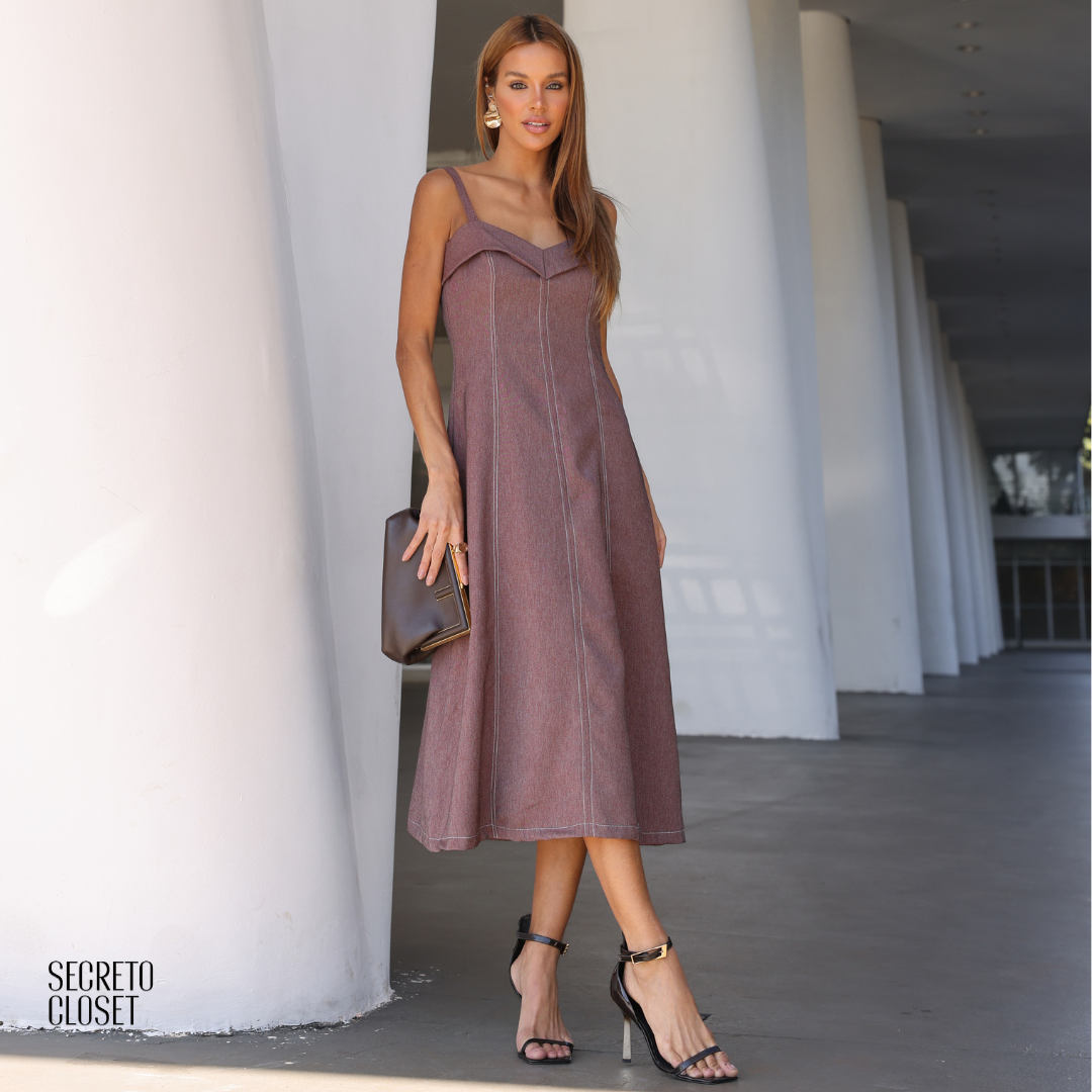 Vestido Midi Alfaiataria Eloise Marrom