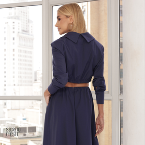 Conjunto Camisa e Saia Evasê Allana Azul Marinho