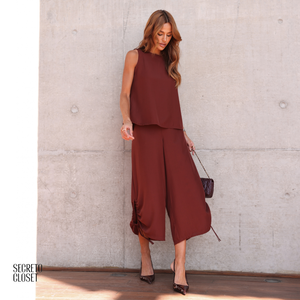 Conjunto Blusa e Calça Amarração Mirela Marrom