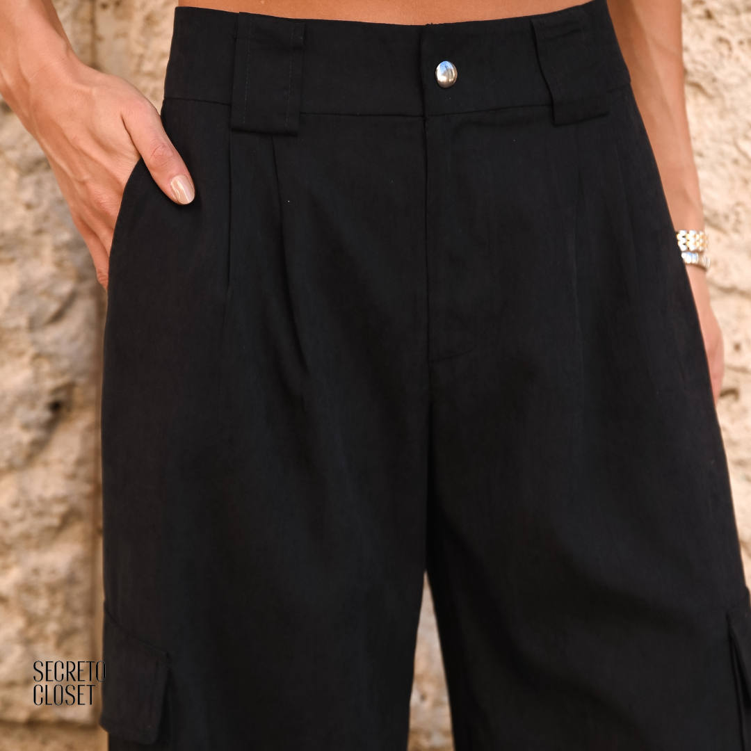 Calça Cargo Cupro Helene Preto
