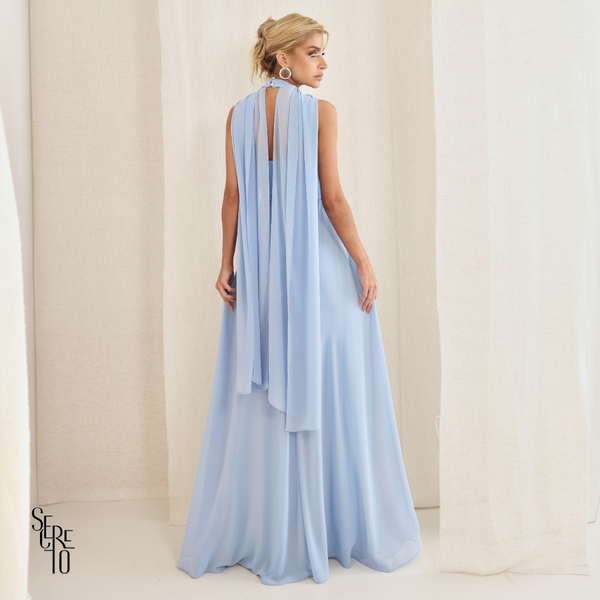 Vestido Longo Cruzado Capa Ottavia Azul Serenity