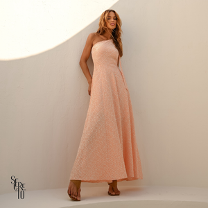 Vestido Longo Listrado Celine Salmão (com xuxinha)