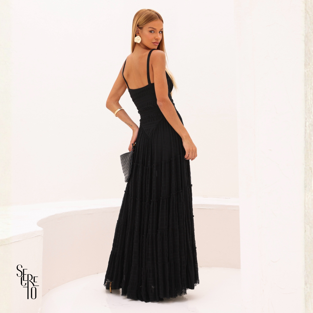 Vestido Tule Franzido Vivi Preto