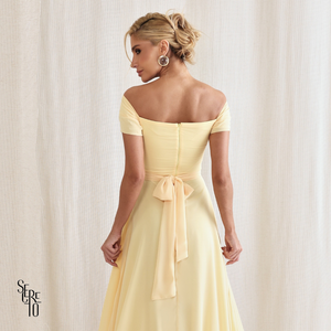 Vestido Longo Drapeado Com Faixa Zelia Camomila