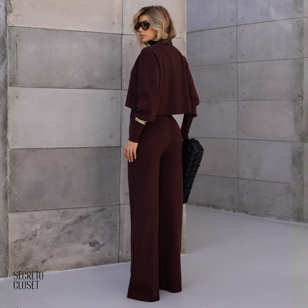 Conjunto Blusa e Calça Modal Nicole Marrom