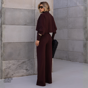 Conjunto Blusa e Calça Modal Nicole Marrom