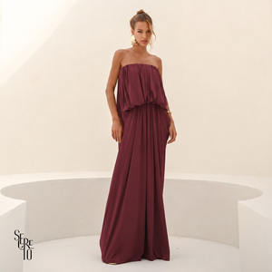 Vestido Longo Blusê Drapeado Hellena Beet