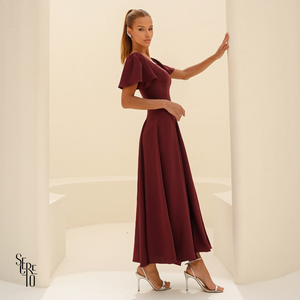 Vestido Longo Manga Sino Julia Vinho