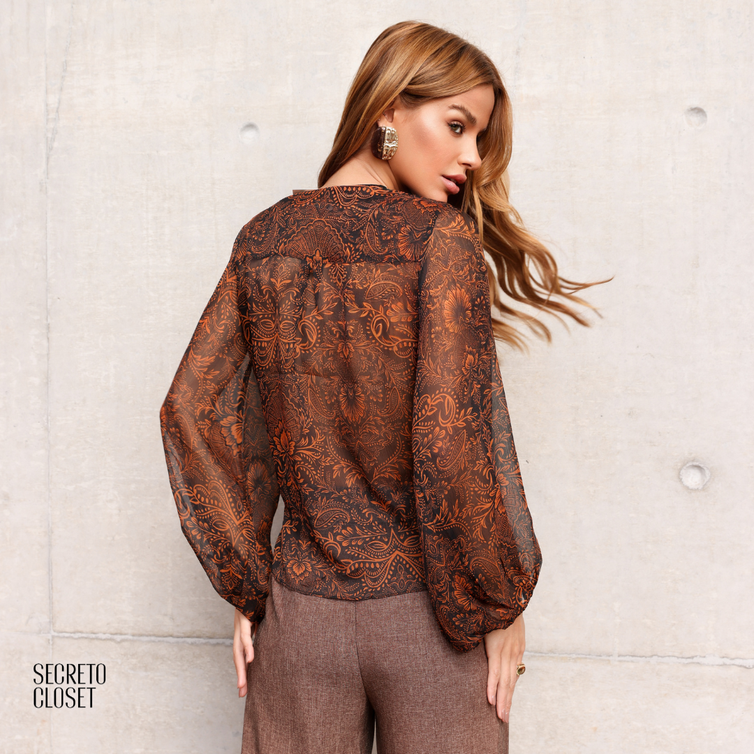 Blusa Estampada Amelia Marrom