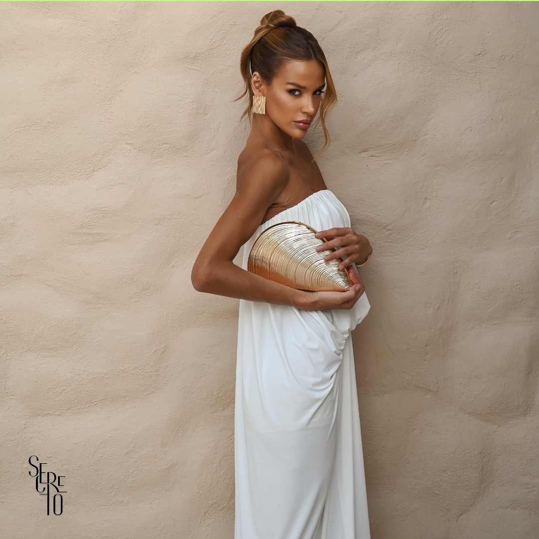 Vestido Longo Blusê Drapeado Hellena Branco