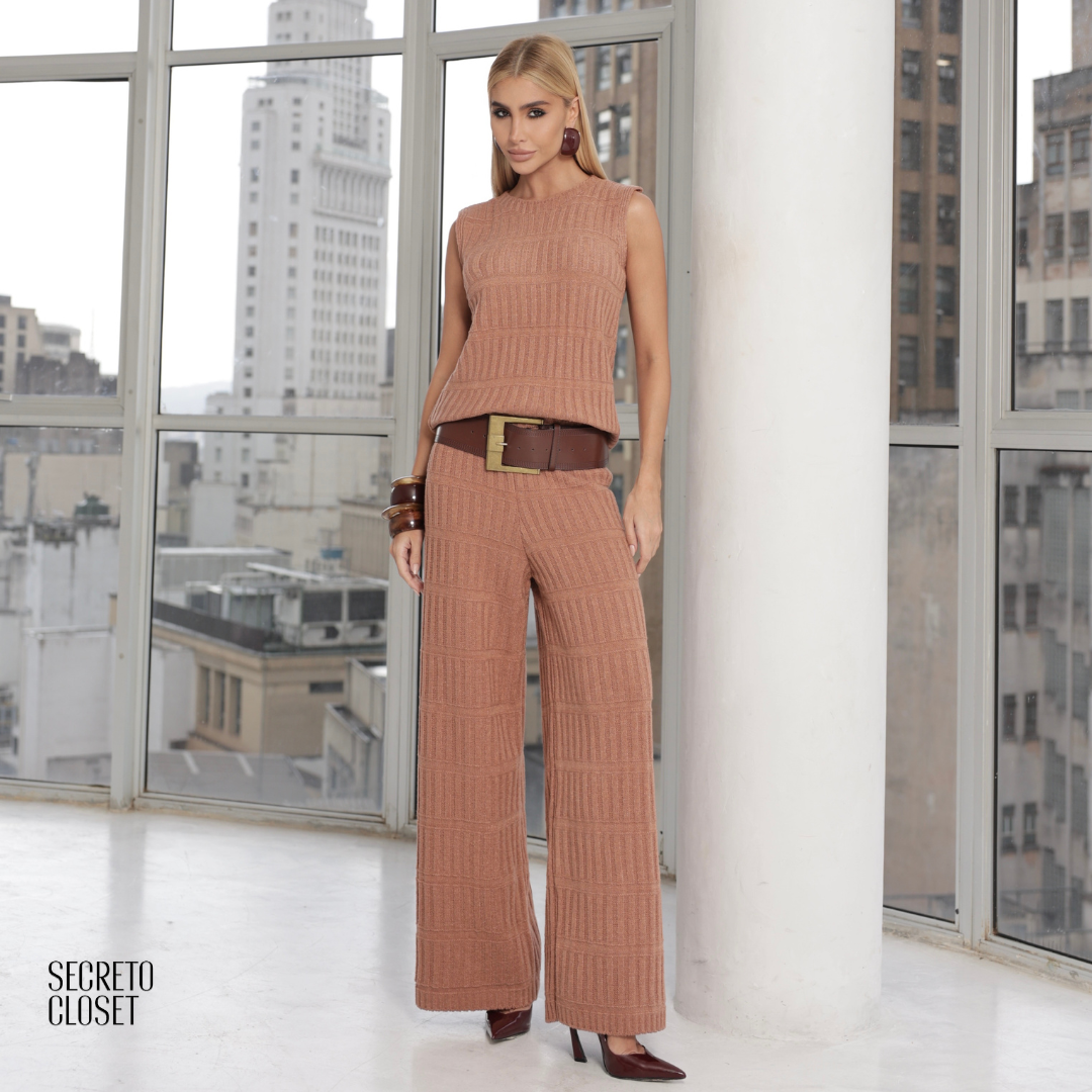 Conjunto Regata e Calça Tricô Barbara Rosê