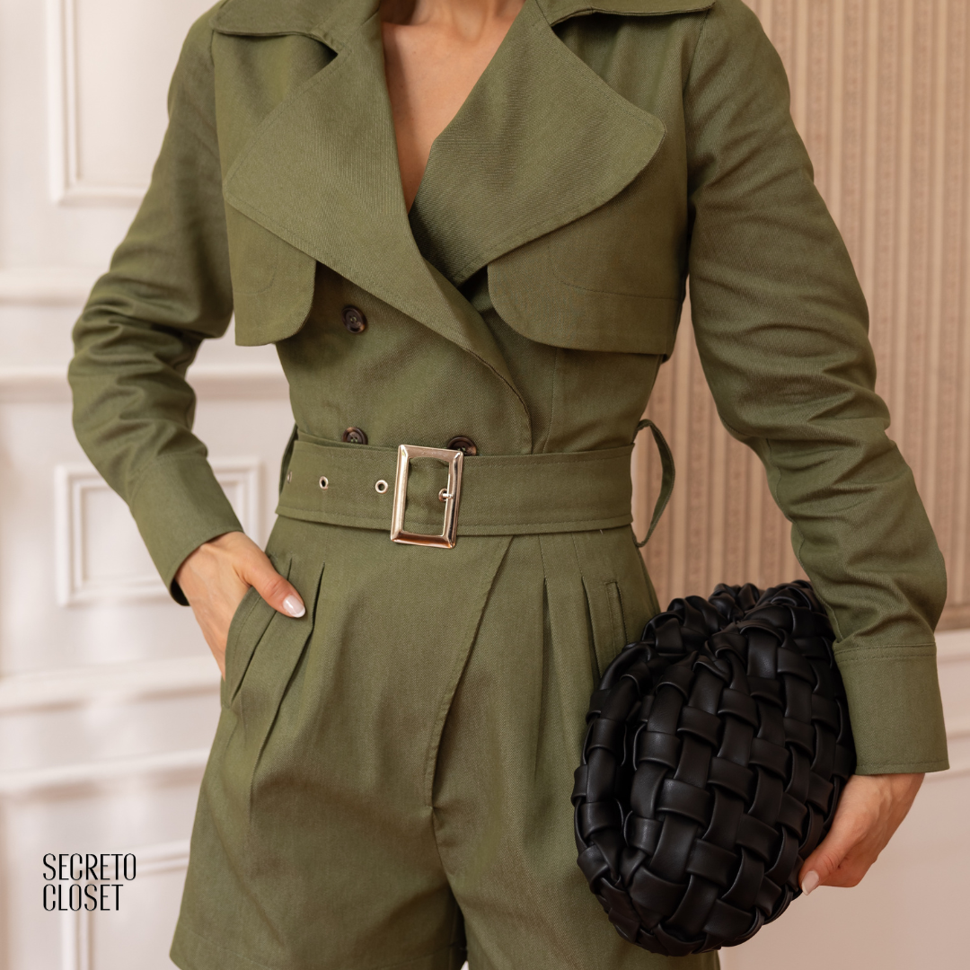 Macaquinho Trench Jade Verde Militar