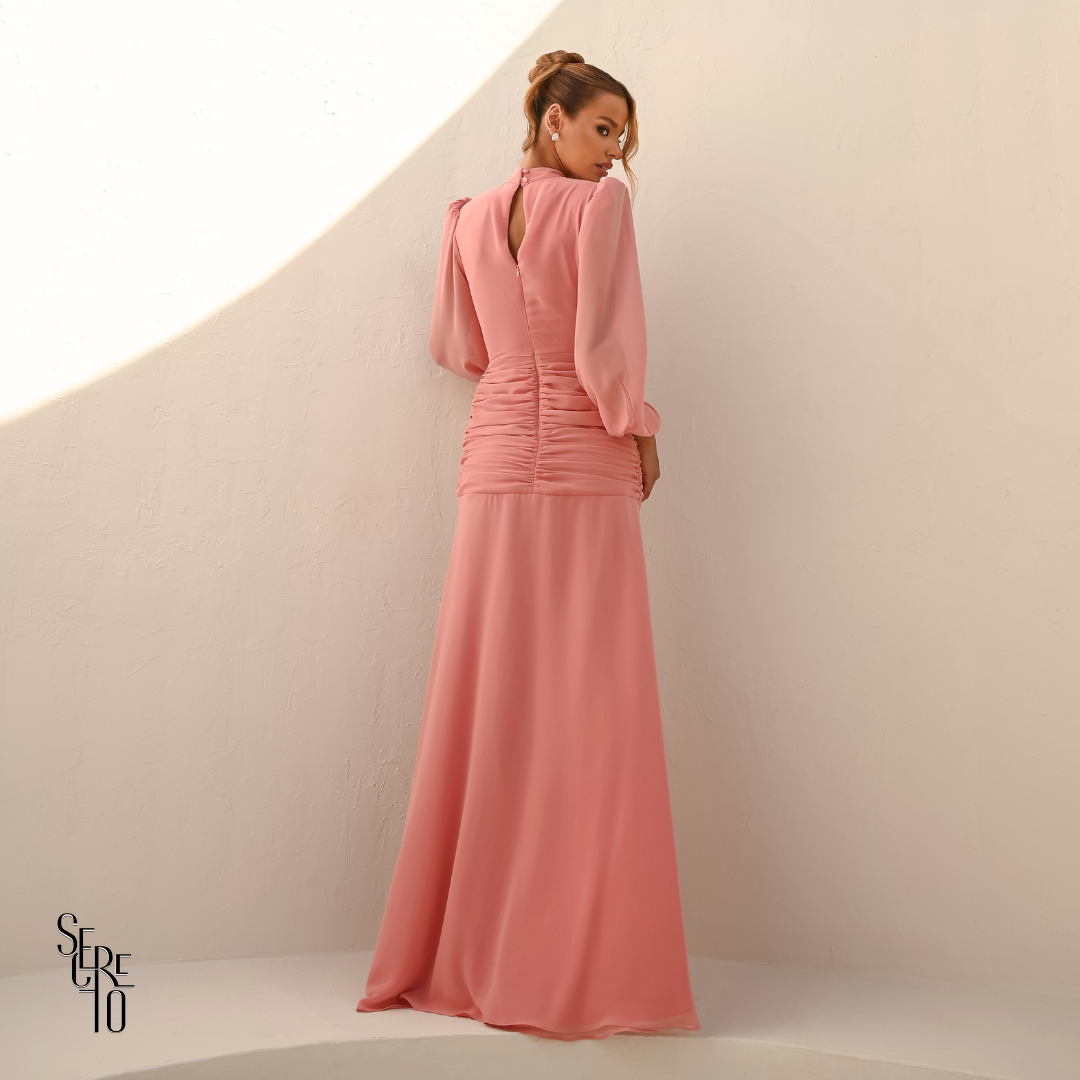 Vestido Longo Pala Franzida Calrisse Rosa