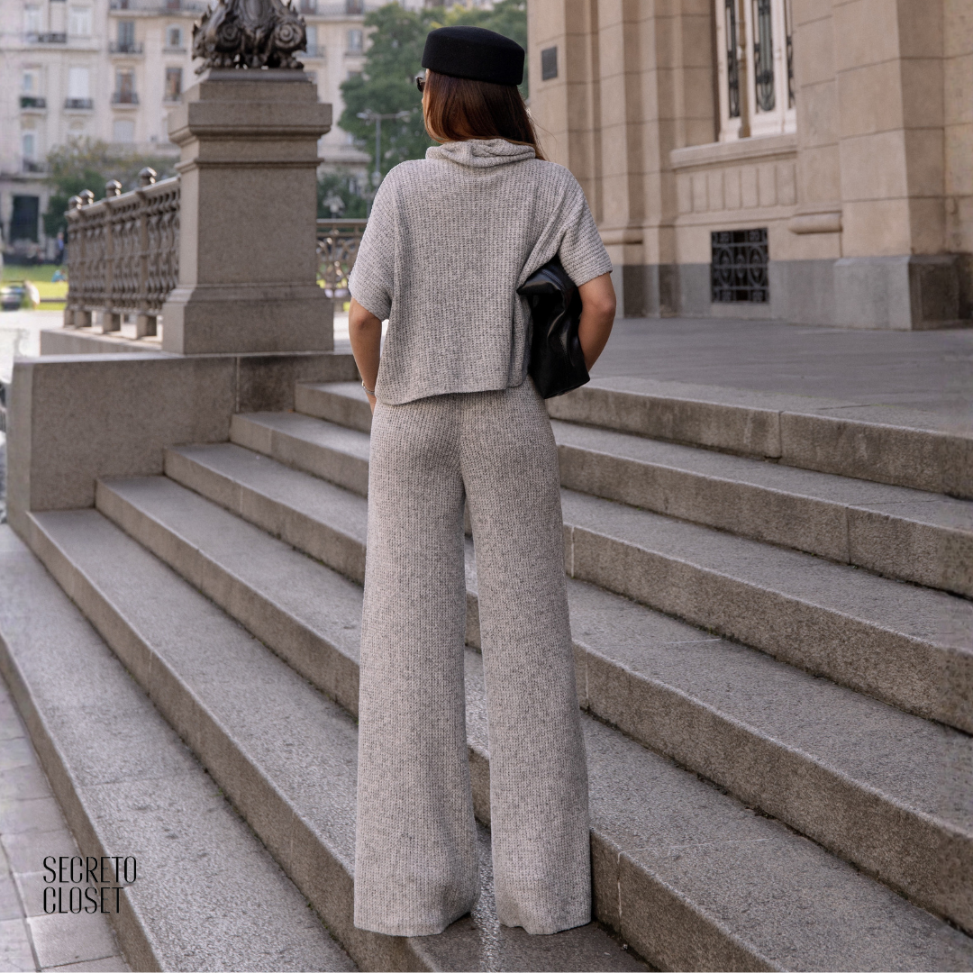Conjunto Blusa e Calça Tricô Aline Cinza