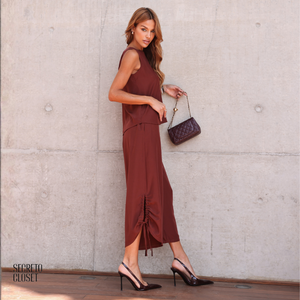 Conjunto Blusa e Calça Amarração Mirela Marrom