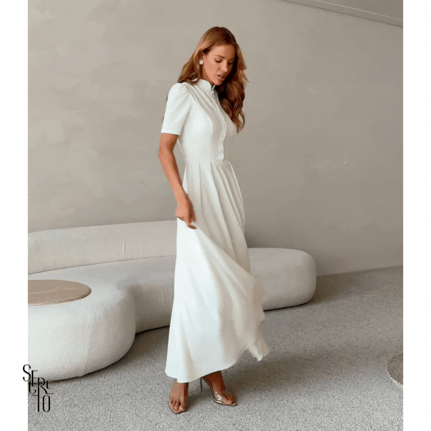 Vestido Longuete Botões Débora Off White