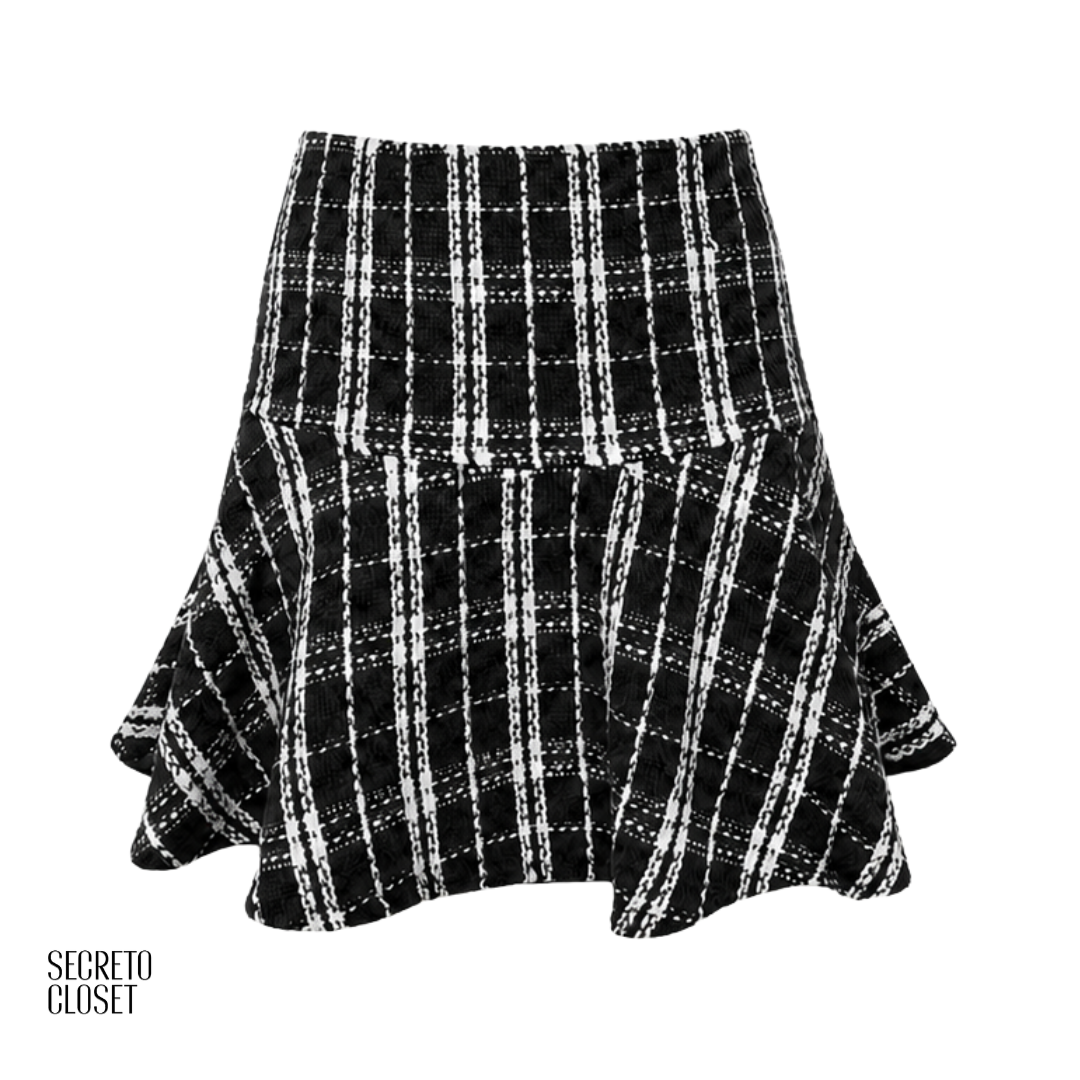 Saia Curta Tweed Mia Preto